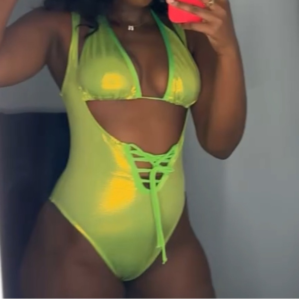 Vibrant Green Cutout Swimsuit